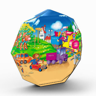 少年用の汽車と車 フォトブロック
