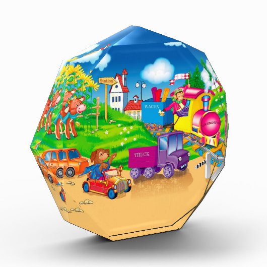 少年用の汽車と車 フォトブロック (左)