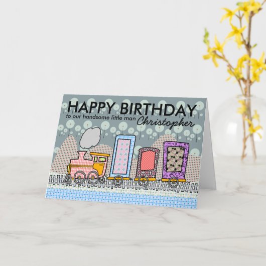 少年用の蒸気列車の誕生日グリーティングカード カード (黄色い花)