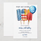 少年用アイスポップ ８歳の誕生日サマーパーティー 招待状 (正面/裏面)