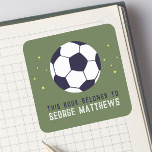 少年用グリーンのサッカー スポーツキッズブックプレート スクエアシール