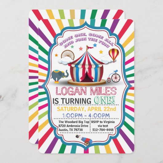 少年用サーカスパーティの招待状 招待状 (正面/裏面)