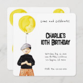 少年用ミニマル水彩誕生日招待状 招待状 (正面/裏面)