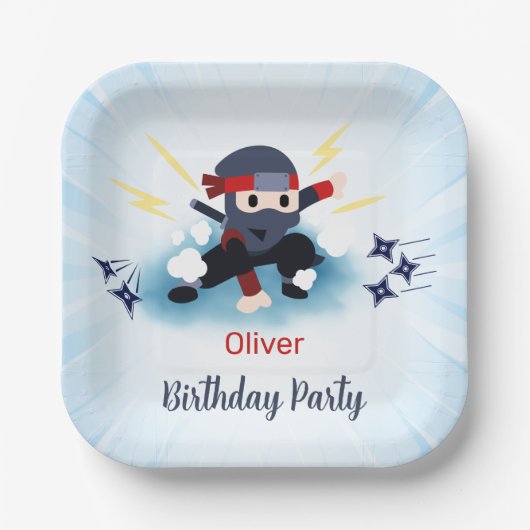 少年空手忍者戦士の誕生日紙皿 ペーパープレート (正面)