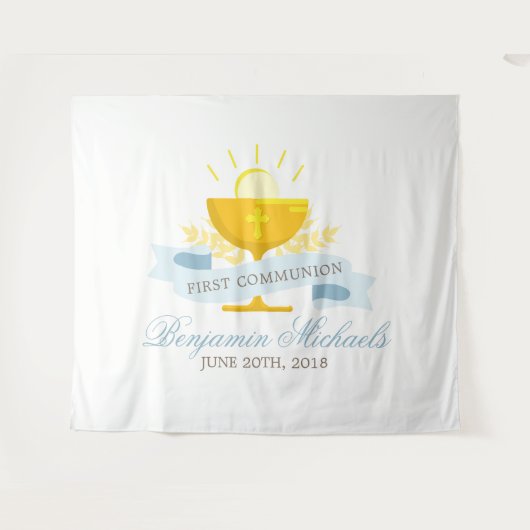 少年第一聖餐式パーソナライズされた タペストリー (正面(横))