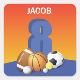 少年第8誕生日スポーツボール スクエアシール