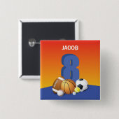 少年第8誕生日スポーツボール 缶バッジ (正面&裏面)