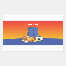 少年第8誕生日スポーツボール 長方形シール