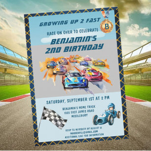 *少年自動車レーステーマの2歳の誕生日パーティー 招待状