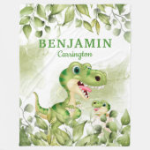 少年葉の毛布を持つ恐竜 フリースブランケット (正面)