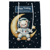 少年誕生日抱き枕とパーソナライズされた宇宙ベア ミディアムペーパーバッグ (裏面)