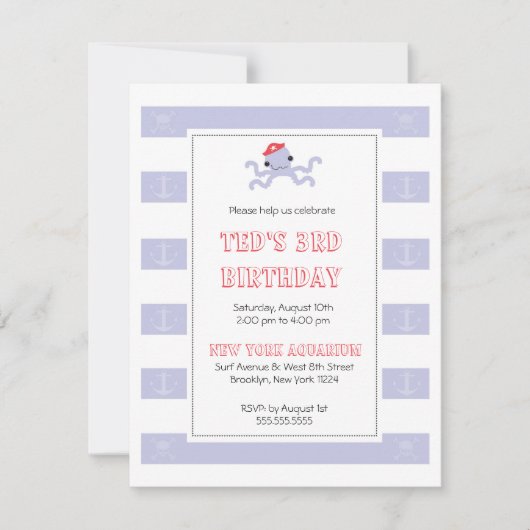 少年誕生日招待状 - 海賊タコ 招待状 (正面)