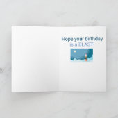 少年誕生日 かわいいアニメロボットロケット カード (内部)