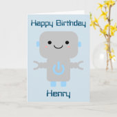 少年誕生日 かわいいアニメロボットロケット カード (黄色い花)