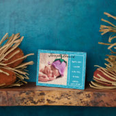 少年誕生発表青いベビー写真 フォトプラーク (側面)