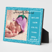 少年誕生発表青いベビー写真 フォトプラーク (側面)