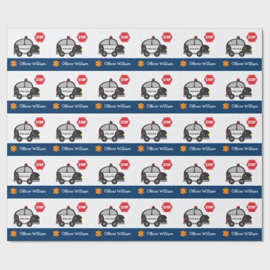 少年警察官と車の誕生日パーティー ラッピングペーパー (フラット)