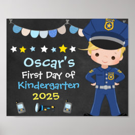 少年警察官の入学初日の黒板 ポスター