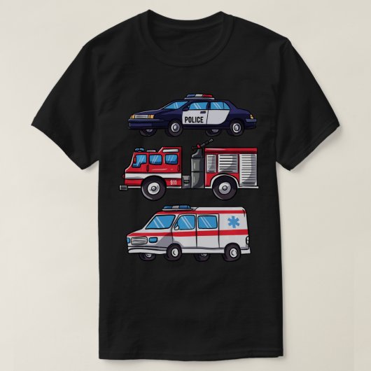 少年警察消防車の緊急車両ギフト Tシャツ (デザイン正面)