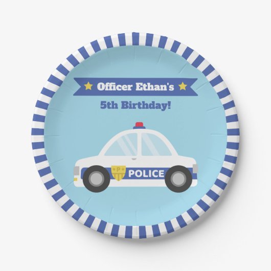 少年警察車 誕生日パーティー用品 ペーパープレート (正面)