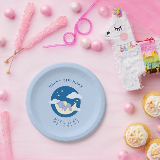 少年象の青い夢のような子供の誕生日パーティー ペーパープレート (パーティー)