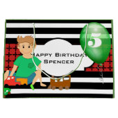 少年遊のパターンモダン誕生日 ラージペーパーバッグ (正面)