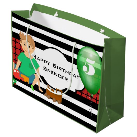 少年遊のパターンモダン誕生日 ラージペーパーバッグ (裏面アングル)