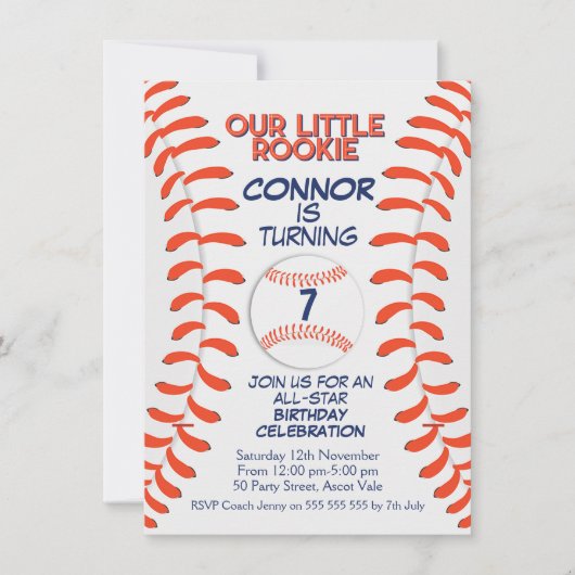 少年野球の誕生日パーティーへの招待 招待状 (正面)