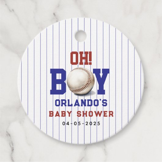 少年野球の赤ちゃんシャワー | かわいいスポーツパーティー フェイバータグ (正面)