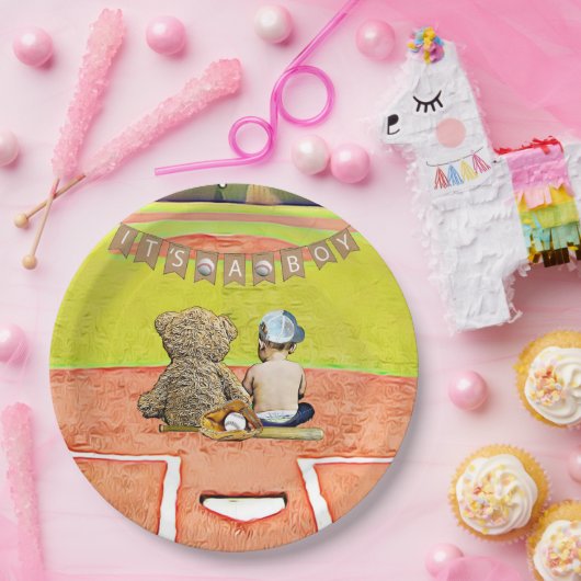 少年野球をテーマにした少年の赤ちゃんシャワー ペーパープレート (パーティー)