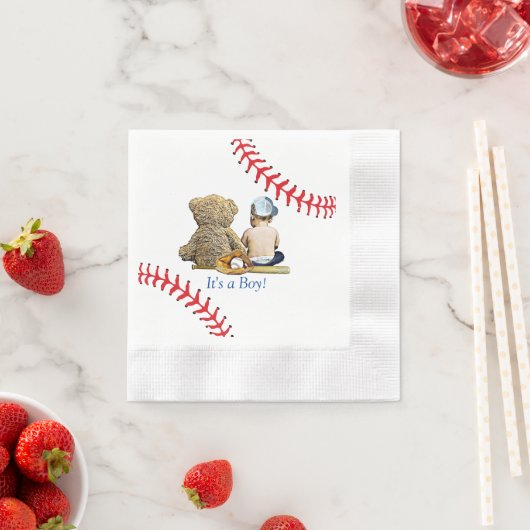 少年野球をテーマにした少年の赤ちゃんシャワー 縁ありカクテルナプキン (インサイチュ)