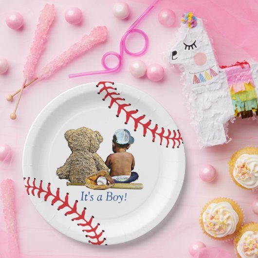 少年野球をテーマにした男の子赤ちゃんシャワー民族 ペーパープレート (パーティー)