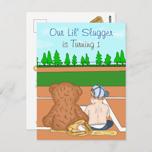 少年野球をテーマにした第1回誕生日 ポストカード (正面/裏面)