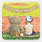少年野球をテーマにした赤ちゃんシャワーシール スクエアシール (正面)