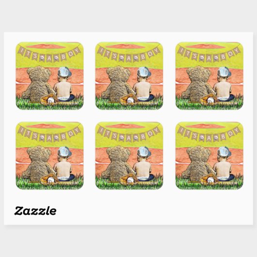 少年野球をテーマにした赤ちゃんシャワーシール スクエアシール (シート)