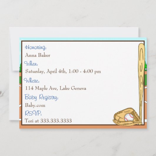 少年野球をテーマにした赤ちゃんシャワー招待状 招待状 (裏面)