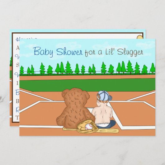 少年野球をテーマにした赤ちゃんシャワー招待状 招待状 (正面/裏面)