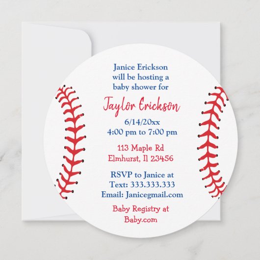 少年野球をテーマにした赤ちゃんシャワー2研究室とベビー 招待状 (裏面)