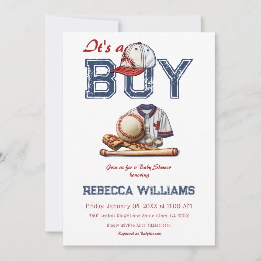 少年野球をテーマにした赤ちゃんシャワー 招待状 (正面)