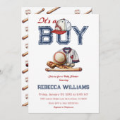 少年野球をテーマにした赤ちゃんシャワー 招待状 (正面/裏面)