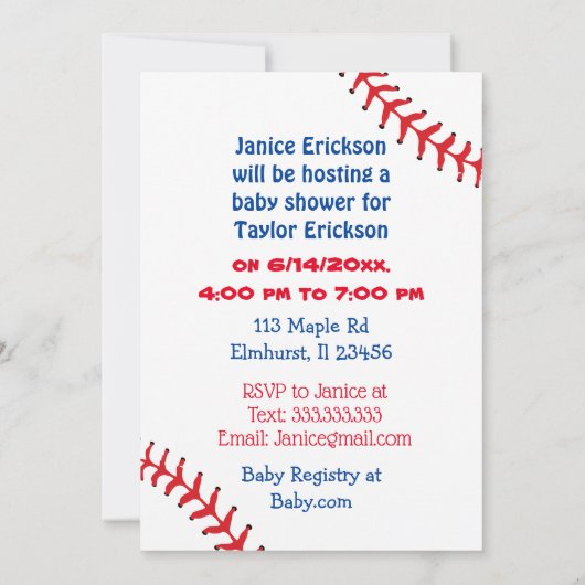 少年野球をテーマにした赤ちゃんシャワー 招待状 (裏面)