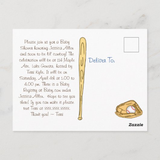 少年野球をテーマにした赤ちゃん用シャワーはがき ポストカード (裏面)