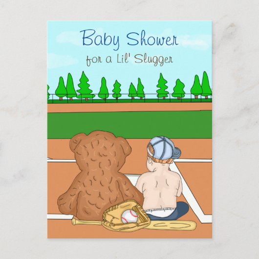 少年野球をテーマにした赤ちゃん用シャワーはがき ポストカード (正面)