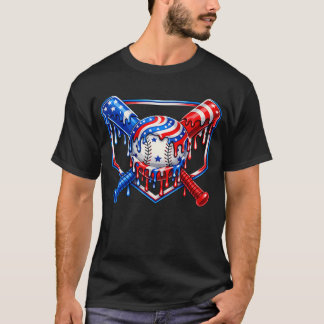 少年野球アメリカ国旗ドリップデザインTシャツ 7月4日 Tシャツ