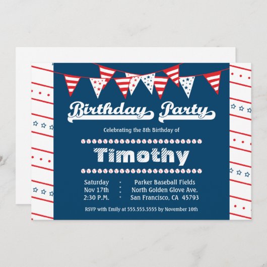 少年野球テーマ誕生パーティーの招待 招待状 (正面/裏面)