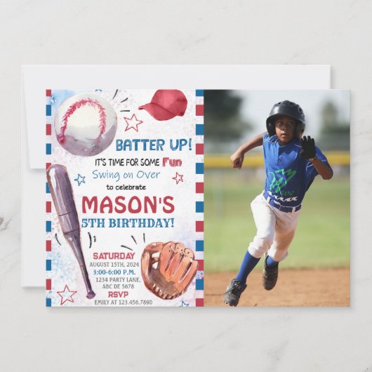 少年野球誕生日写真 招待状 (正面)