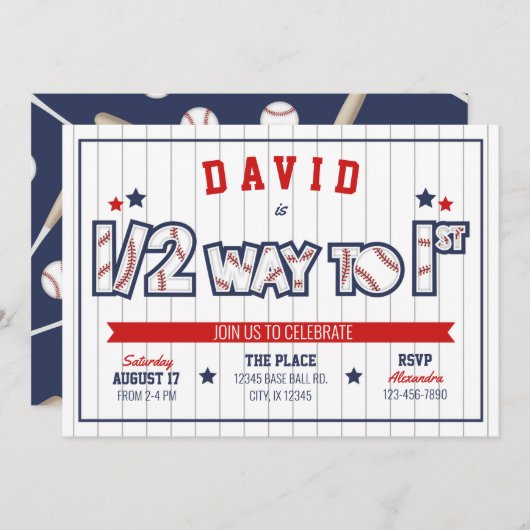 少年野球1/2誕生日招待状 招待状 (正面/裏面)