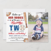 少年野球2ndバースデーパーティー打者アップ写真 招待状 (正面)