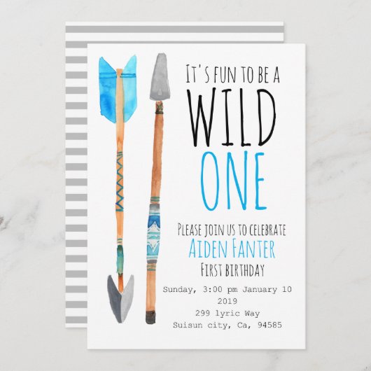 少年野生の1部族矢印1歳の招待状 招待状 (正面/裏面)