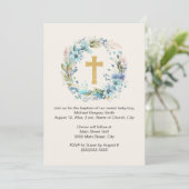 少年金ゴールドクロスブルーフローラ宗教洗礼 招待状 (スタンド正面)